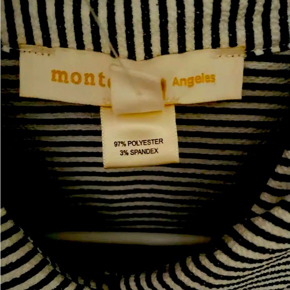 Blue and White Pinstriped Dress With Collar . Longer Length With A Tie Belt . - Picture 3 of 5